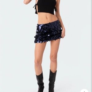 Sabrina Low-rise Sequin Skirt Navy Edikted